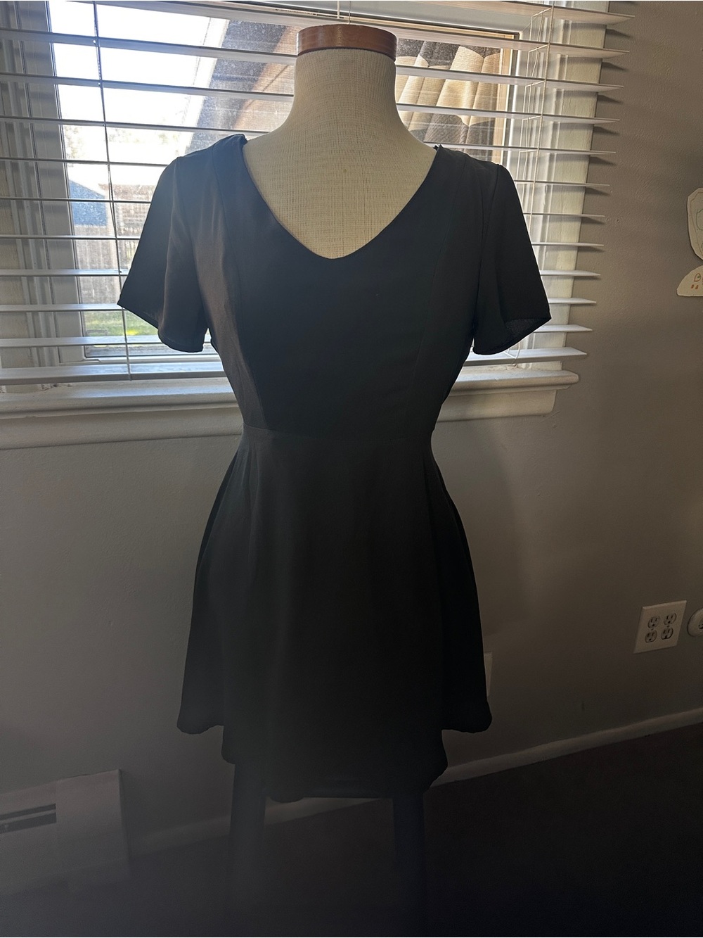one clothing Black V-Neck Short Sleeve Fit-and-Flare Dress